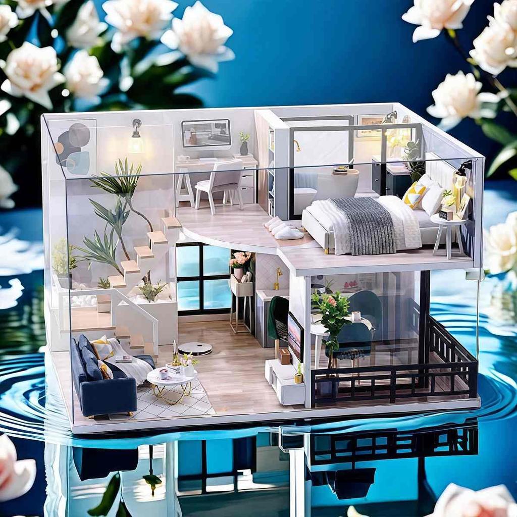 Кукольный домик sofiey Набор для самостоятельной сборки, Набор для рукоделия с миниатюрной мебелью и пылезащитным чехлом, "Комфортное время" L-032-B