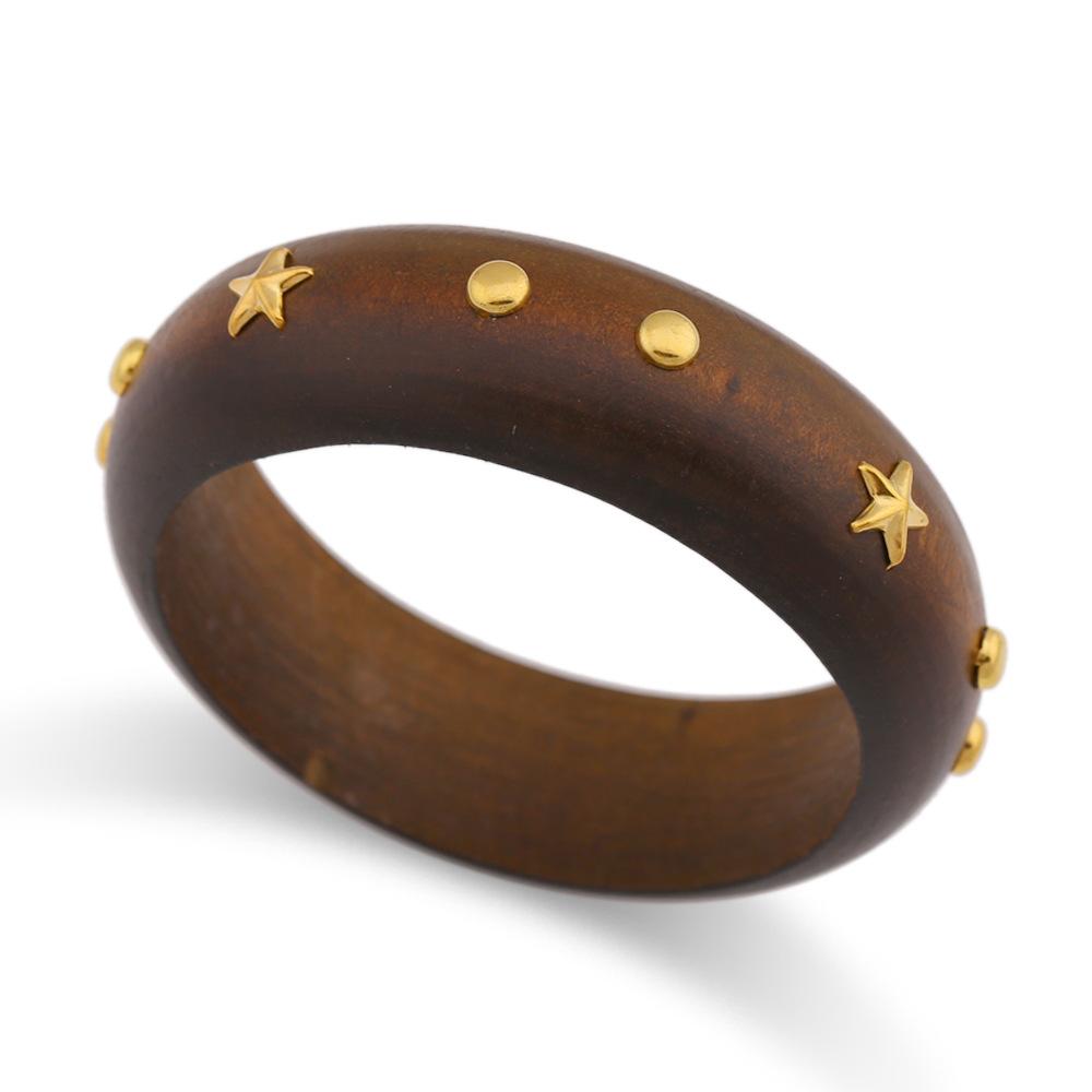 DIEZI Punk Fashion 4 Colors Round Wood Bangles Fashion Vintage Hip Hop Geometric Star Wide Bangle Bracelet For Women Men Jewelry