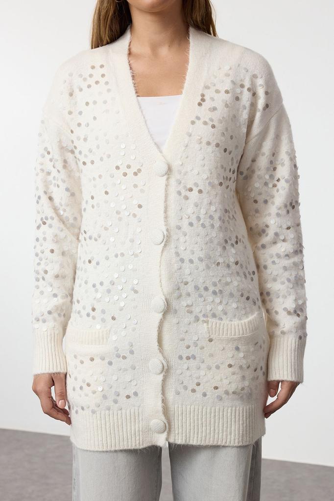 Women's Elegance Style Cardigan Stone Wool Sequin Embroidered Knitwear Cardigan
