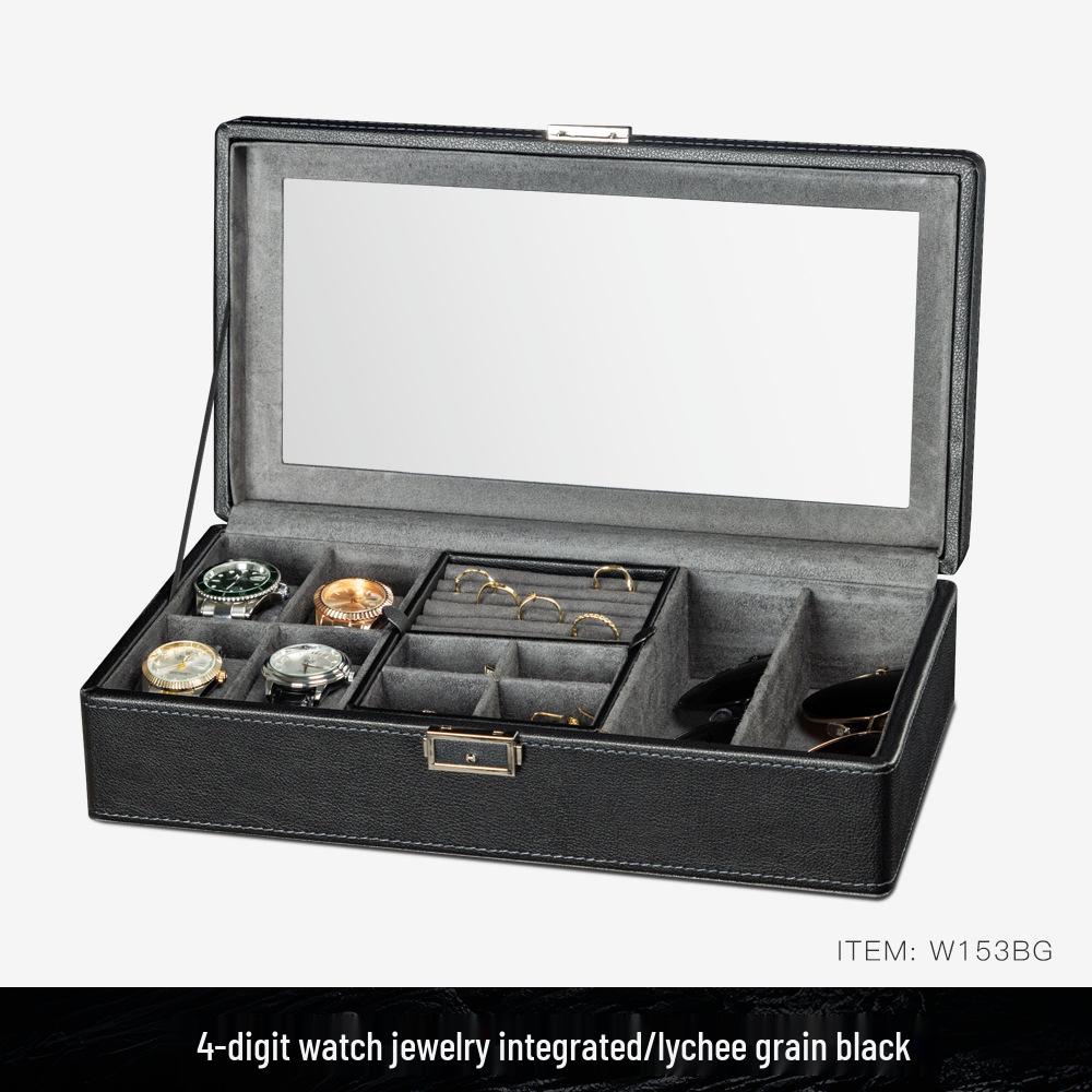 Коробка для хранения часов и очков из ПУ кожи с зернистой текстурой личи с несколькими отделениями