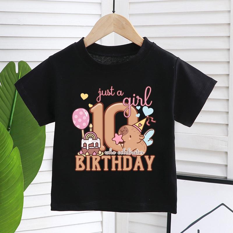 Футболка с рисунком капибары для девочек на день рождения, футболка с коротким рукавом и цифрами для детей, летние детские футболки, симпатичная одежда для малышей Capy