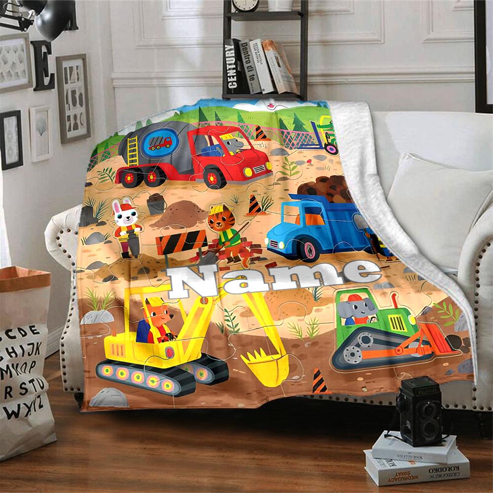 Custom Name excavator Theme Printed Blanket - Perfect for Couch, Bed, Travel & Outdoor Use | Machine Washable, Cozy & Durable.