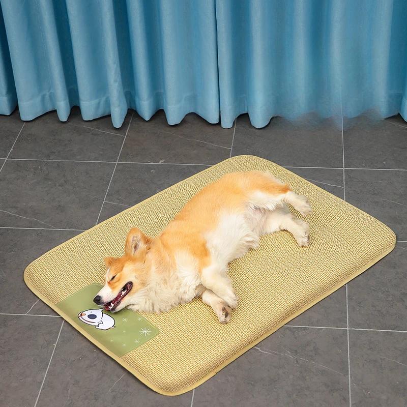 Летний влагонепроницаемый и дышащий коврик для собак для домашнего использования, летний прохладный коврик для собак, универсальный коврик из ротанга для кошек, мягкий тканый коврик для домашних животных