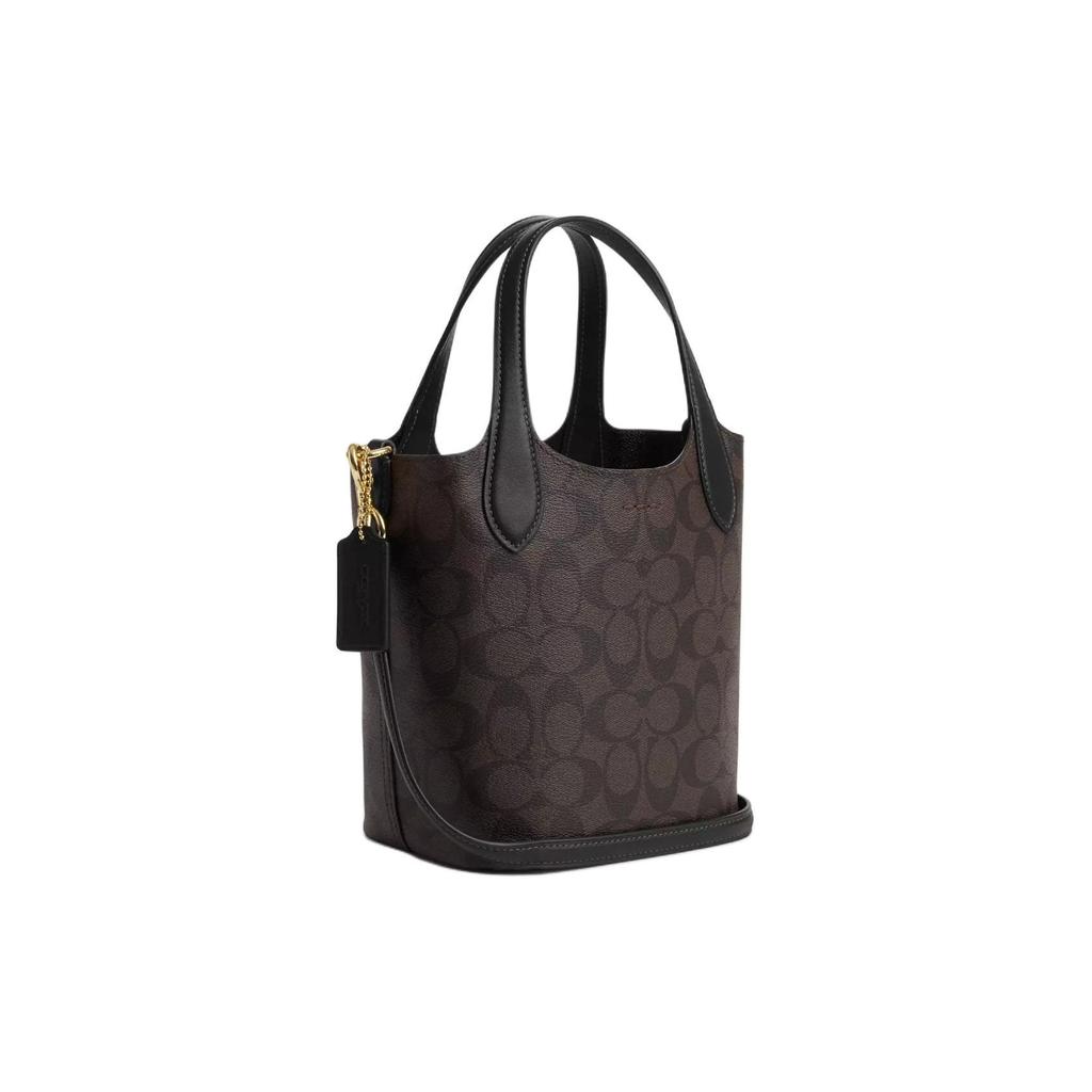 Coach Hanna 18 Brand Logo Magnetic Snap Detachable Bucket Bag Women Shoulder Bag Gold Brown Black CR256-IMAA8