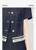 Two piece set of temperament lace patchwork denim top and skirt