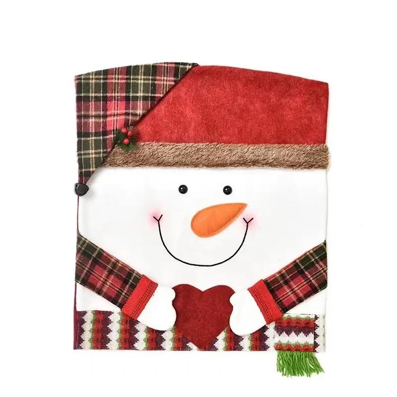 Christmas chair cover cute cartoon snowman Santa Claus reindeer Christmas party chair back cover, kitchen dining chair cover holiday party decoration