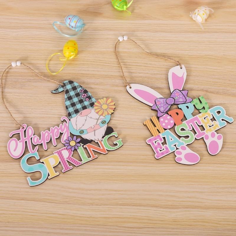 Пасхальная деревянная подвесная табличка Пасхальный деревянный венок табличка Счастливой Пасхи/Весны Дверная табличка для входной двери Настенный декор