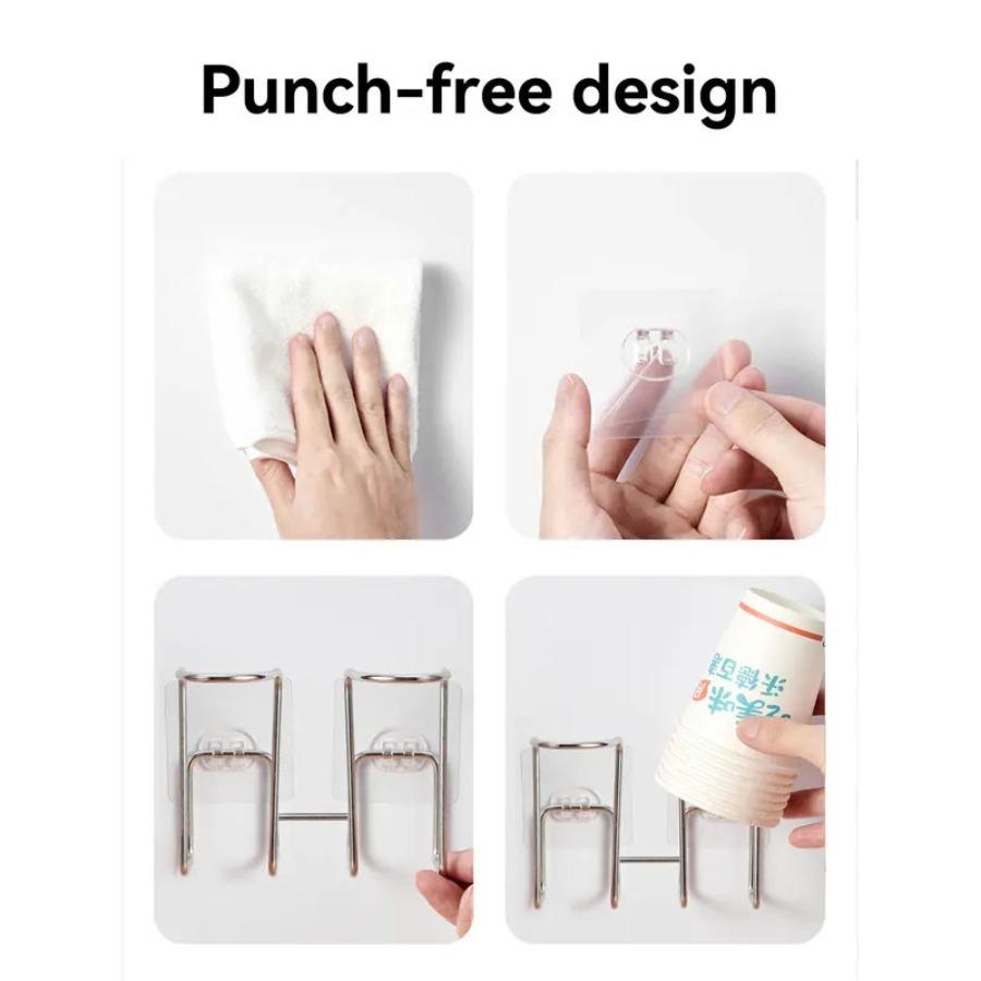 Wall-Mounted Stainless Steel Disposable Cup Holder | No Drilling Required, Ideal For Kitchen Storage