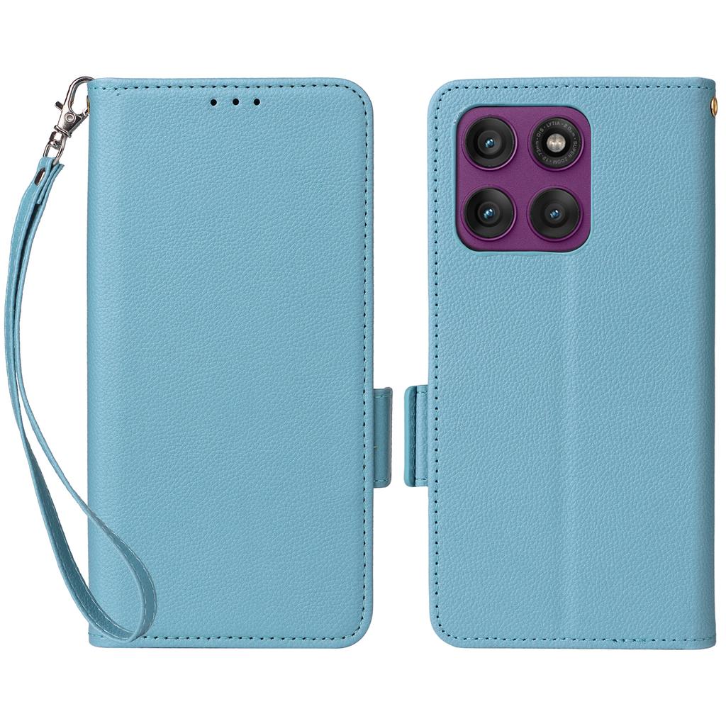 For Motorola Edge 60 Pro 5G Case with Wrist Strap Litchi Texture PU Leather Wallet Phone Cover