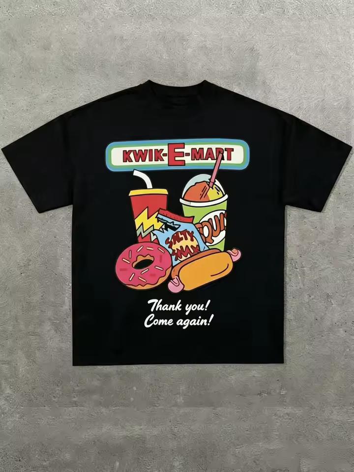 Kwik-E-Mart Snack Combo Cotton T shirt "Thank You Come Again" Graphic Print Black Unisex Crew Neck Short Sleeve Men's T shirts