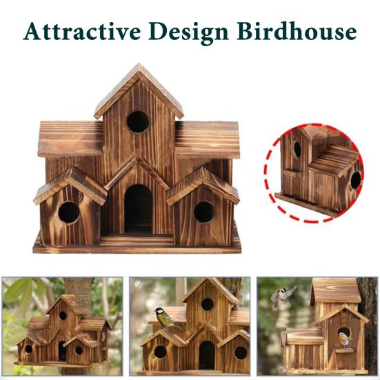 Домики для птиц для улицы, деревянное гнездо колибри, кормушка для птиц, большой скворечник для улицы с 6 комнатами для декора садового дворика