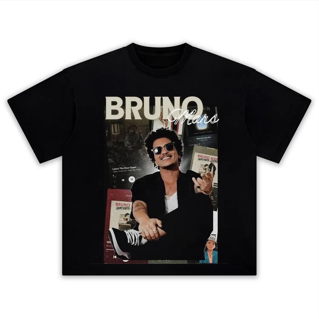 singer Bruno Mars portrait graphics 100Cotton Tshirt Unisex 2026 New Summer Hip hop unisex Short sleeve casual shirt fan gifts