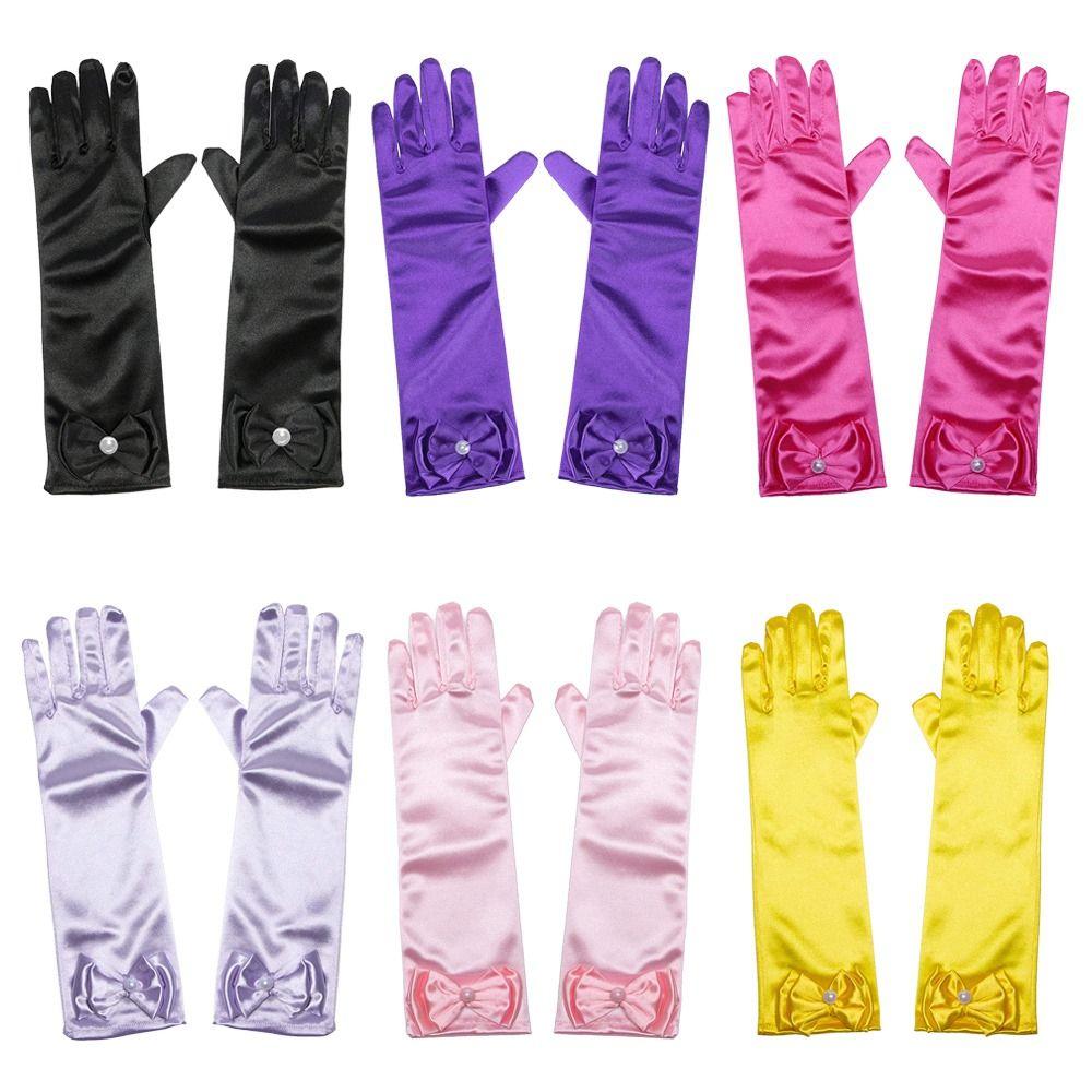 Satin Sequins Stage Gloves Children Long Gloves Full Finger Mittens Princess Skirt Accessories