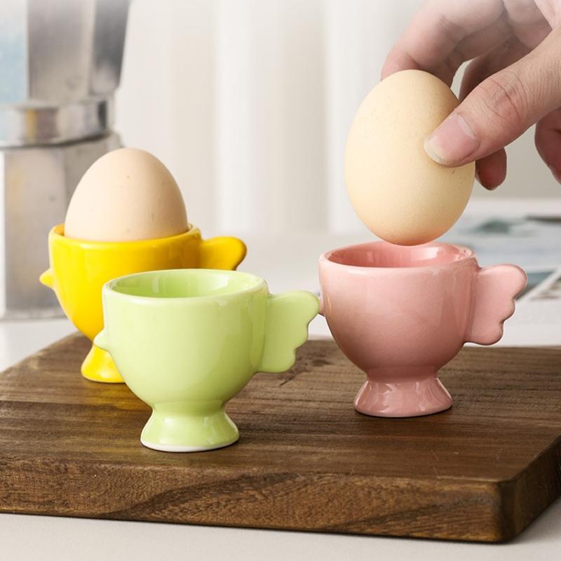 Egg Cup Heightened Base Solid Color Non-Slip Handle Good Grip Makeup Sponge Holder Mini Breakfast Ceramic Egg Holder Dining Room