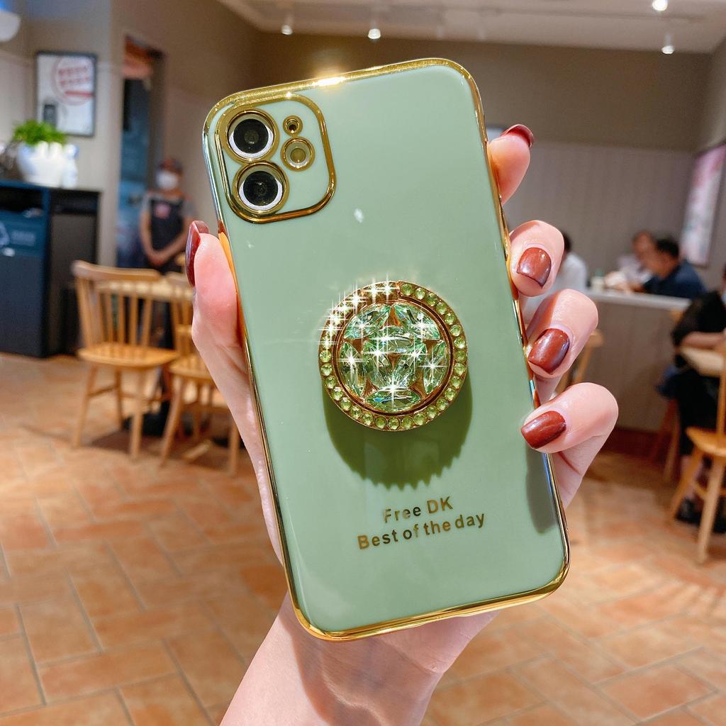 Finger Ring Bling Glitter Diamond Plating Color Bumper Phone Case For iPhone 14 Samsung Huawei Xiaomi Stand Holder Soft Silicone Shockproof Back Cover
