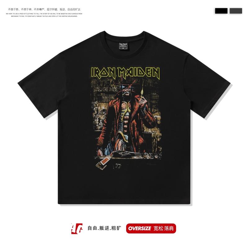 2025 Европа и Соединенные Штаты Хай-стрит Американский Хэви-метал Рок Футболка с коротким рукавом Мужская и Женская Топ с рукавом до локтя в стиле BF