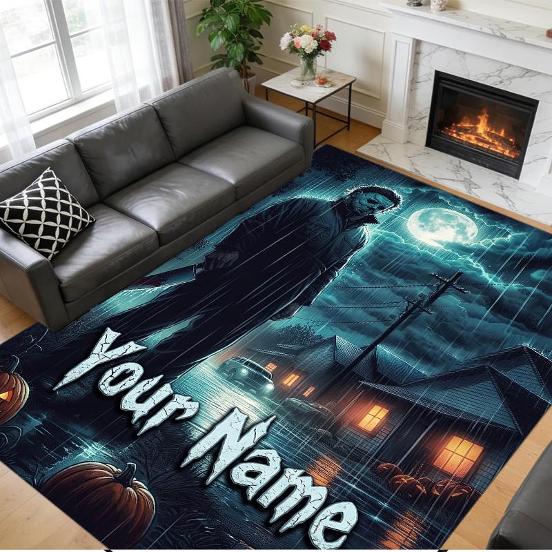 Crystal Velvet Rug Custom Name Text, Soft Non Slip Floor Mat Home DecorHalloween Michael Myers