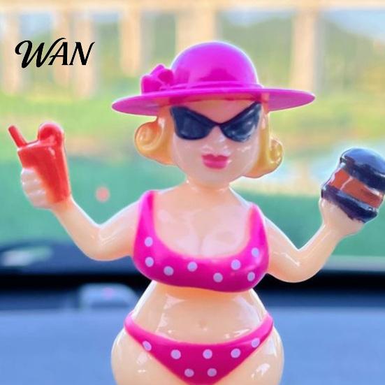 Solar Powered Car Toy Dashboard Decoration, Cute Beach Girl Swing ABS Plastic Decoration Ornament, Couple Style Dancing Figure for Vehicle Interior