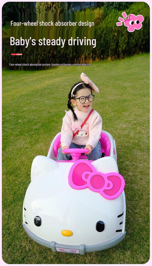 Детский электрический четырехколесный автомобиль-каталка Hello Kitty с пультом дистанционного управления