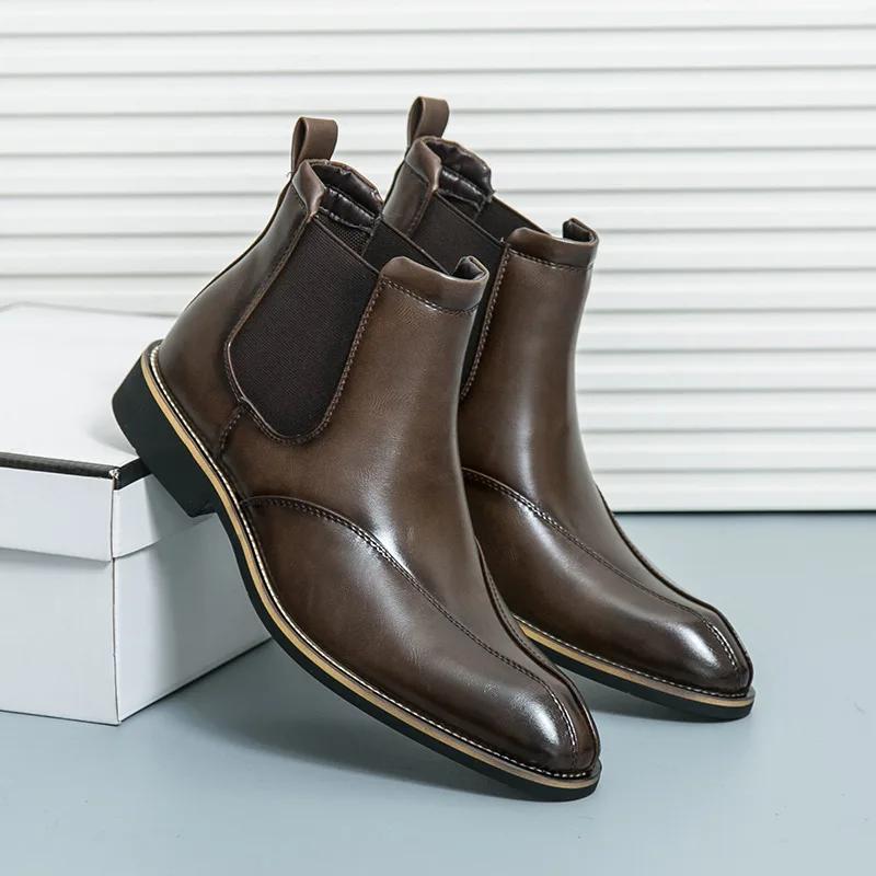 Модные элегантные коричневые мужские туфли, модные высокие кожаные туфли, мужские осенне-зимние роскошные ботинки челси для мужчин, bottines homme