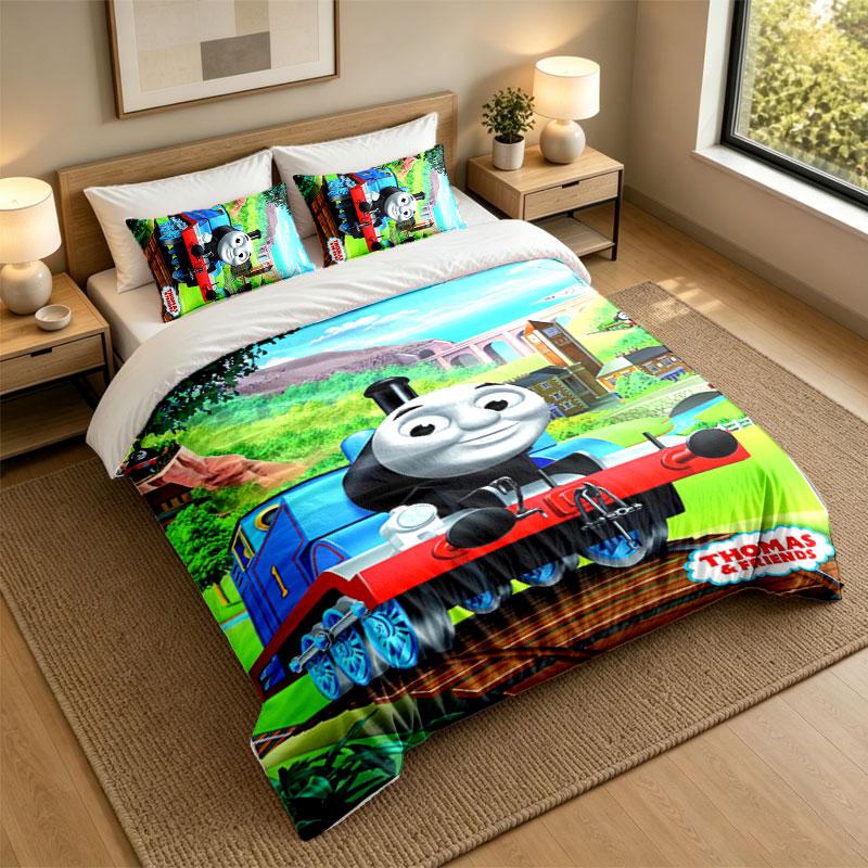 3Pcs Bedding SetThomas & Friends Soft Bed Sheet and Two Pillowcases Home Bedroom Decor