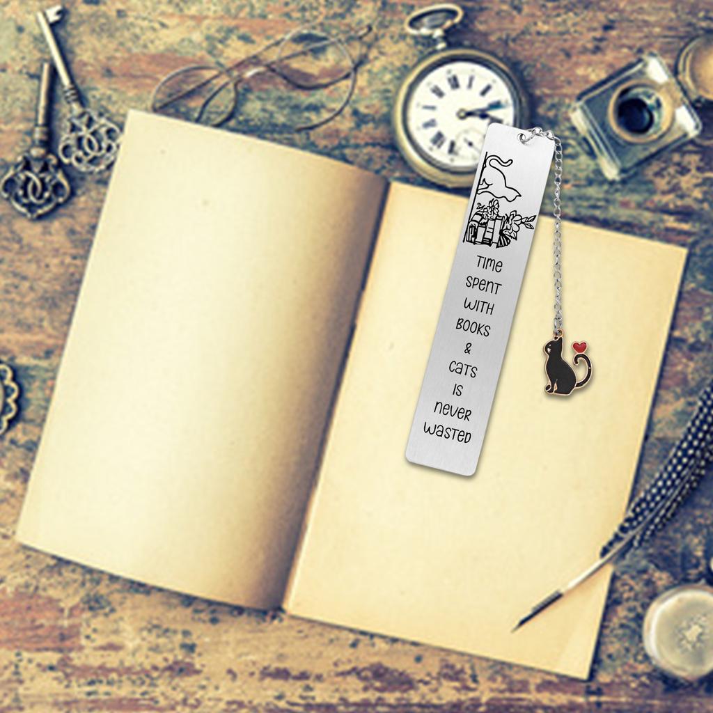 Закладки из нержавеющей стали с подвесками в виде кошек, закладки для книг, разделители страниц, подарок учителю, читателю, другу