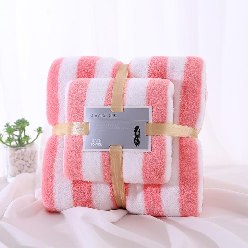 Two Piece Absorbent Coral Fleece Bath Towel Set Absorbs Water Towel Set Quick Dry Bath Fluffy Microfiber Towel for Household