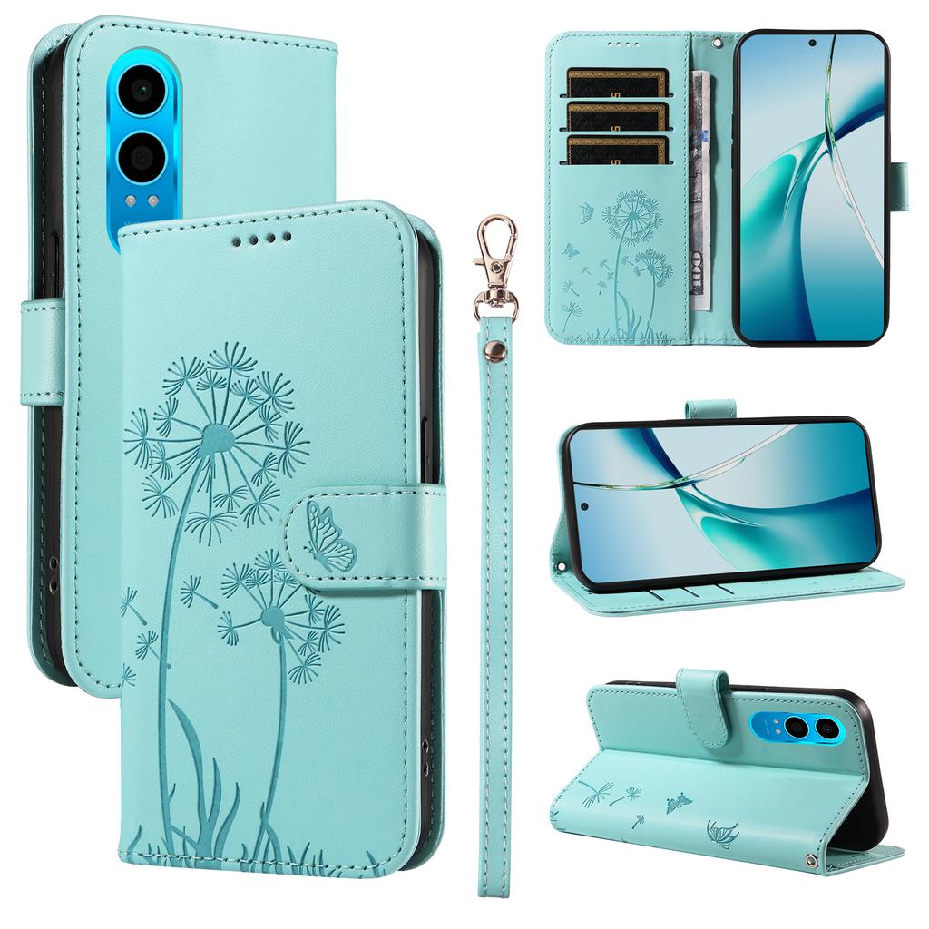 For Oppo K12x 5G (China)/OnePlus Nord CE4 Lite 5G Leather Wallet Case with Strap Dandelion Imprint Phone Stand Cover