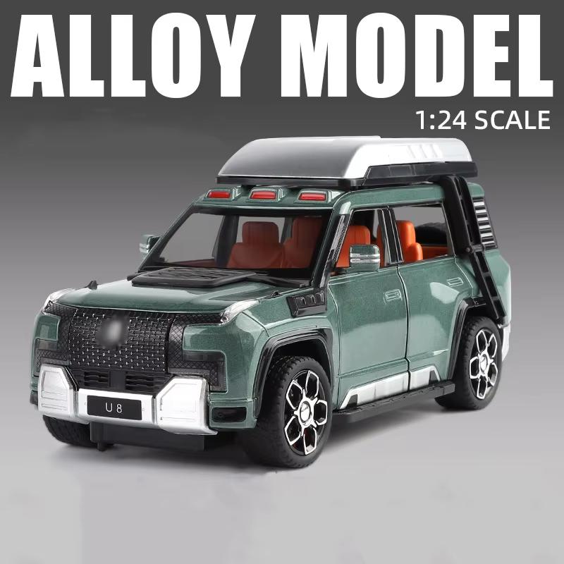 1:24 BYD U8 SUV Off-road Vehicle Alloy Micro Car Die-cast Metal Scale Car Model Sound and Light Children's Toy Boy Collection Ornaments