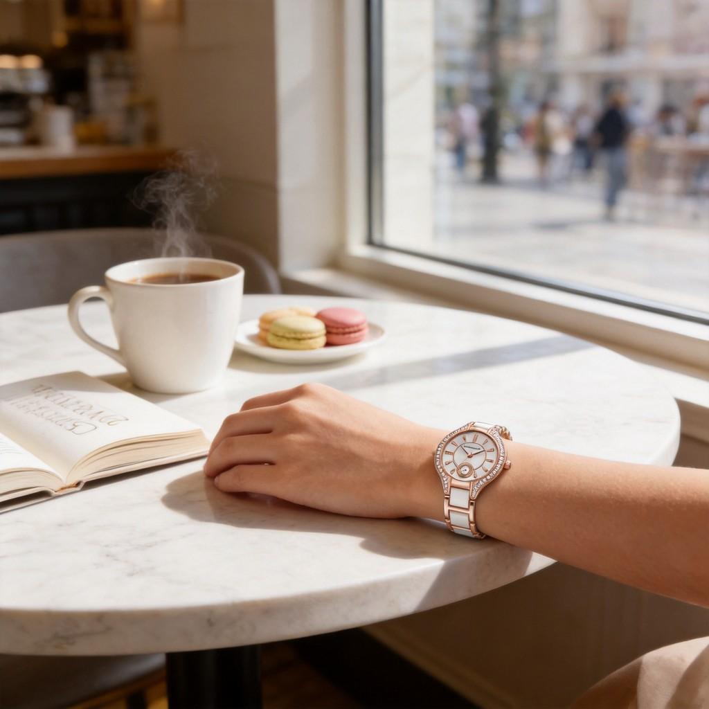 Fashion Alloy Ceramic Quartz Watch With Steel Band For Women