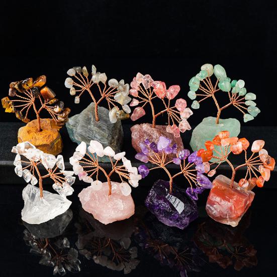 Красочный орнамент дерева из натурального камня с базовой положительной целебной энергией Медная проволока Камень жизни Денежное дерево Настольное украшение по фэн-шуй Медитация