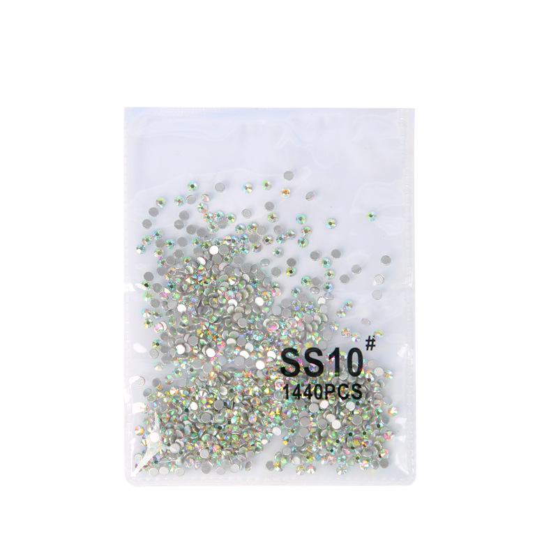 Маленькие круглые стразы AB белого цвета с радужным переливом – Кристальное стекло, плоское дно для суперблестящего декора