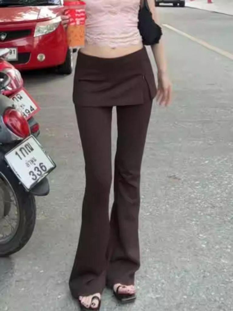 Ретро Американский Костюм Двойка с Разрезом и Клешем - Женские Облегающие Эластичные Длинные Брюки (Весна 2025 г.)