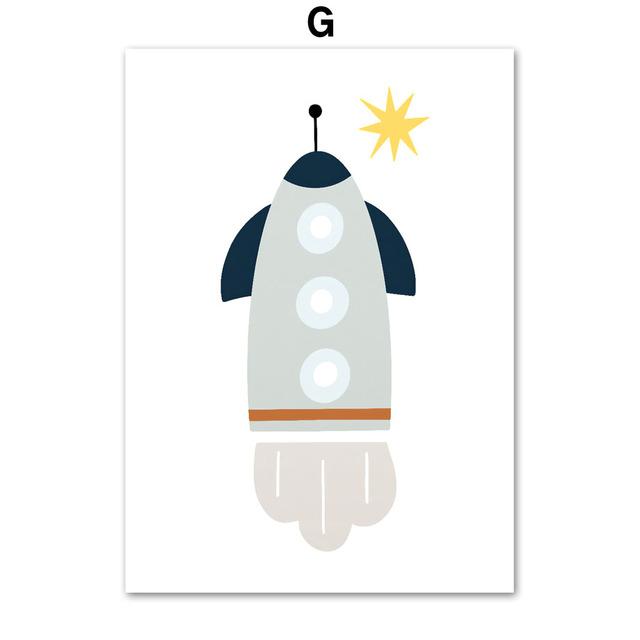 Космическая ракета, планета, звезда, мультяшный алфавит, цитаты из снов, художественная картина на холсте, плакаты на скандинавскую тему, принты, настенные панно, декор для детской комнаты, без рамки