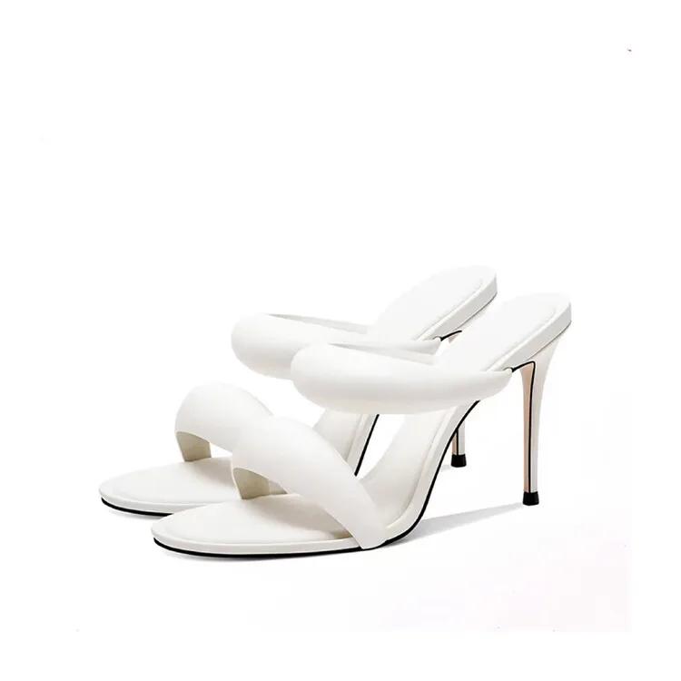 Дизайн модного бренда Простые однотонные женские тапочки 2024 Лето Новые Высокий каблук Черный Золотой Круглый носок Женские сандалии Размер 34-46