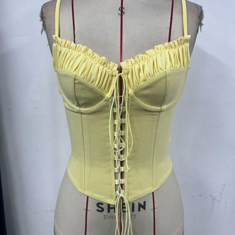 Cross-Border Sexy Stitching Tied Sexy Street Shot Fishbone Sling Fancy Inner Wear Blouse Fishbone Bra