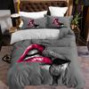 Couple Lips Kiss Printed Duvet Set Three-Piece Set Couple Bedroom Bedding Set