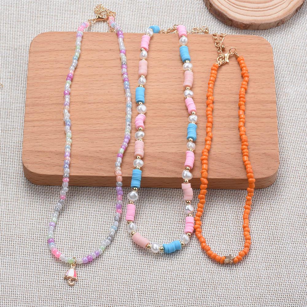 Hand-Woven Three-Layer Colored Rice Bead Flower Necklace Exaggerated Bohemian Beads Stacked Collarbone Chain