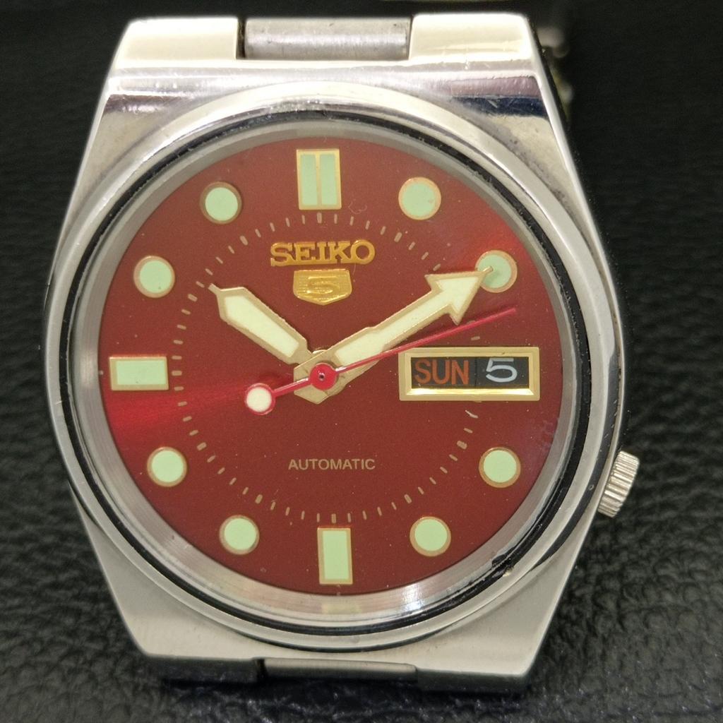 Б/у оригинальные винтажные мужские часы SEIKO 5 с автоподзаводом из Японии с темно-бордовым циферблатом a433885-2 R119-a433885