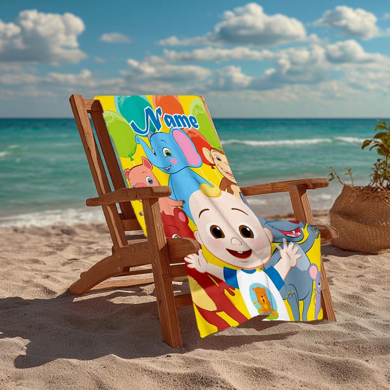 Custom Name Ultra-Soft Beach Towel with CoComelon Theme,Ideal for Pool - Camping, Diving - Perfect Travel Essential, Vibrant Beach Towel.