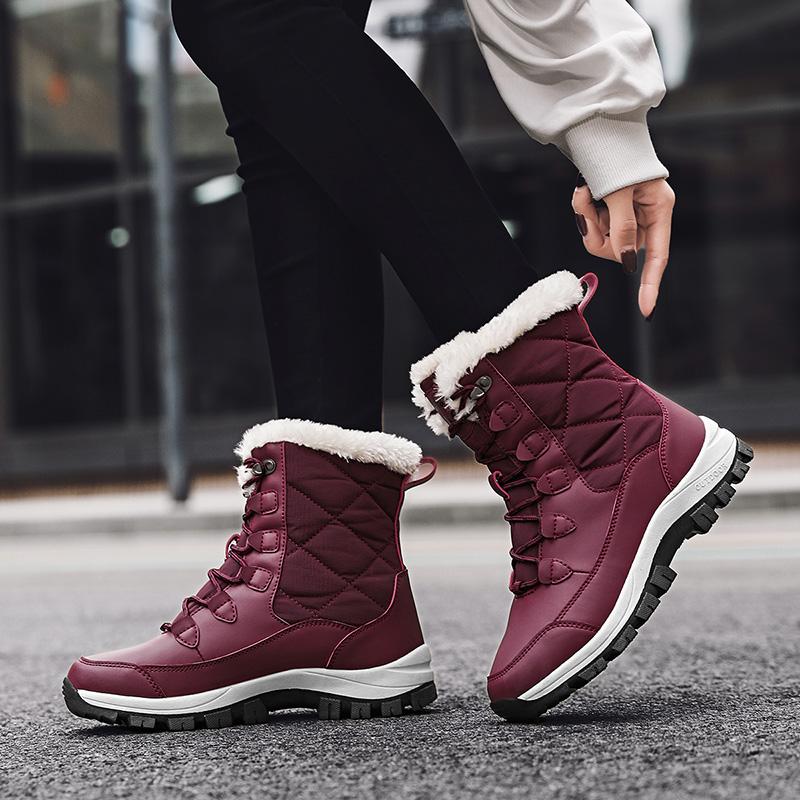 Зимние ботинки для женщин, высококачественные зимние ботинки на платформе с толстой подошвой, нескользящие, удобные, рабочие, теплые, хлопковые ботинки