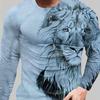 Men's Portrait Lion Print Long Sleeve Autumn T Shirt Pullover Comfortable Fit Street Casual Shirt Bottom Top Plus Size