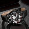 Fashionable Casual Sophisticated Business Leather Belt Men's Watch Cross Pendant Necklace Bracelet Set Quartz Movement