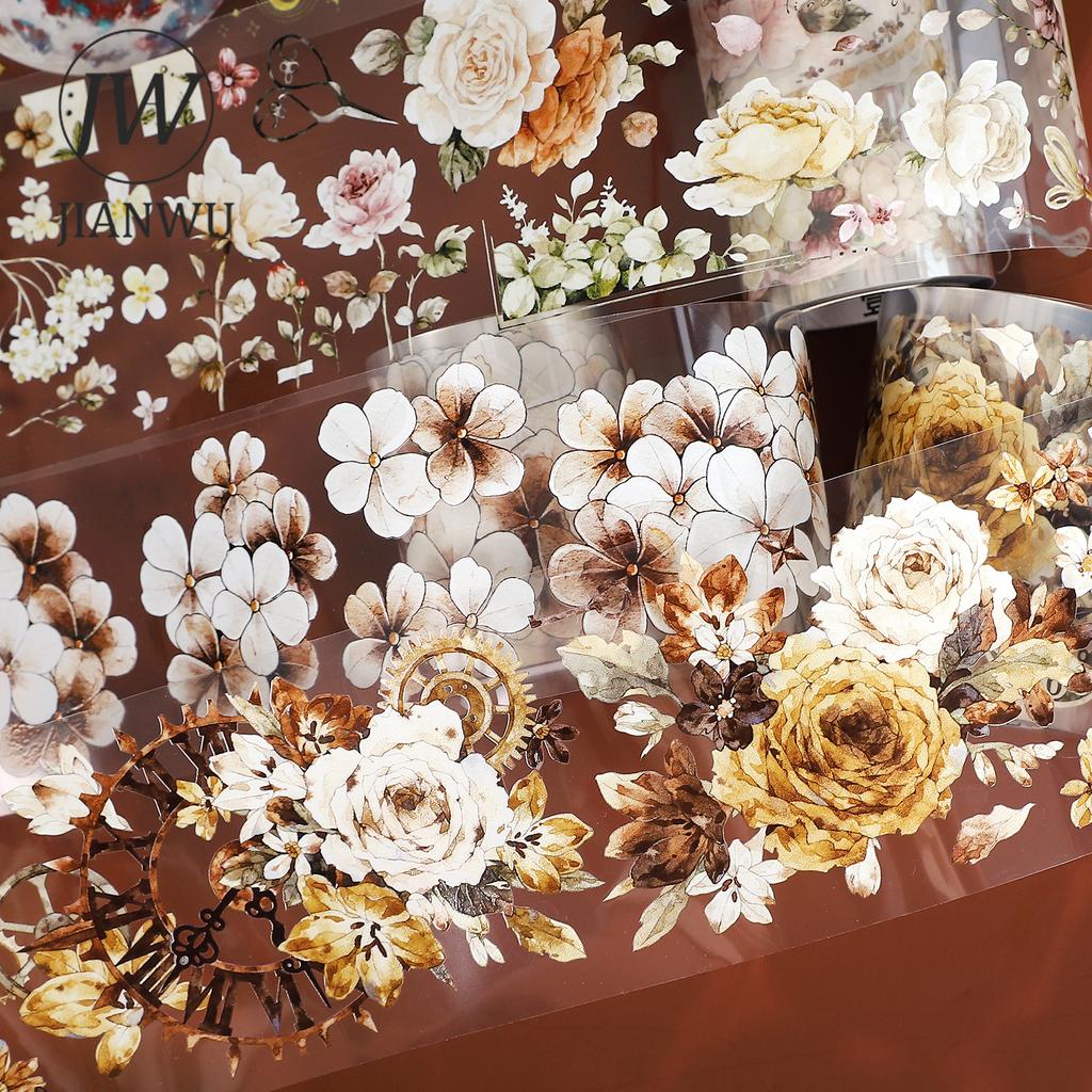 JIANWU 500cm/600cm Vintage Flower Moon Landscape Material Collage PET Tape Creative DIY Journal Scrapbook Stationery
