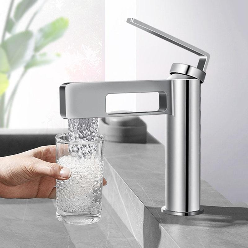 White Creative Bathroom Basin Faucet Brass Hot and Cold Waterfall Single Handle Single Hole Deck-mounted Sink Faucet Gun Gray