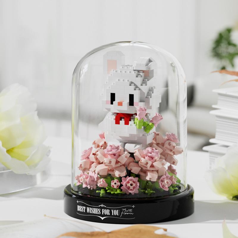 Новые строительные блоки милая серия «Сад питомцев» развивающие строительные блоки игрушки роза кролик настольные украшения с пылезащитным чехлом