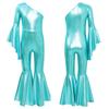 Kids Girls Romper Shiny Metallic One Shoulder Flare Sleeve Bodysuit Dance Jumpsuit Gymnastics Figure Skating Dance Wear