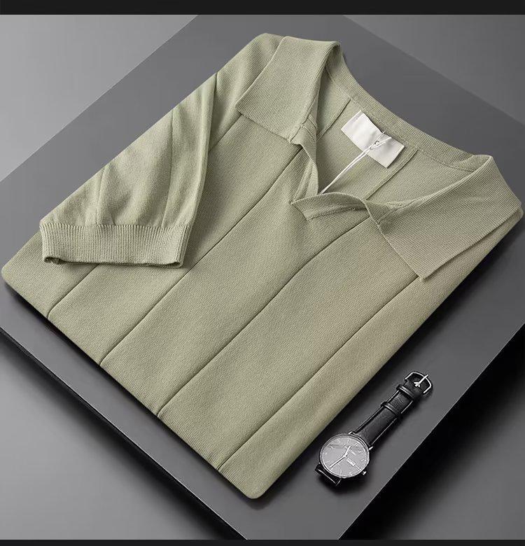 Мужская летняя рубашка-поло Ice Silk - короткий рукав, однотонный цвет, разноцветные лацканы