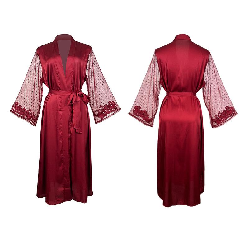 Сексуальная имитация шелка весна-лето пижама атласная свадебная ночная рубашка кружево удлиненное утреннее платье