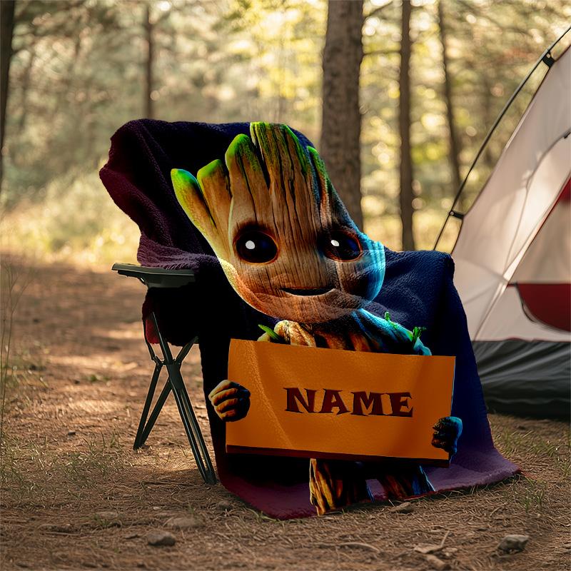 Customizable Groot Throw Blanket – Personalized Name, All-Season Cozy Snug Blanket, Machine Washable, Personalized Blanket